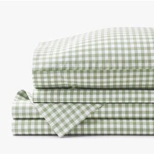 The Company Store Gingham Cool Organic Cotton Percale Sheet Set Moss Twin XL NEW